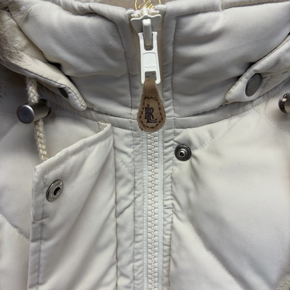 Lauren Ralph Lauren Size S Womens Down Puffer Coat Jacket White Fur Trim Hood - Picture 14 of 16